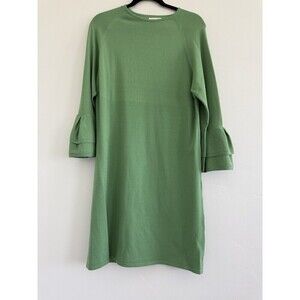Roolee Womens M Green solid midi Dress butterfly sleeve viscose